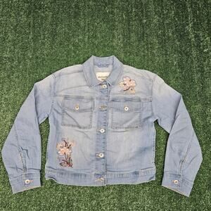 Abercrombie Kids Blue Medium Wash Floral Embroidered Denim Jacket Size 13/14